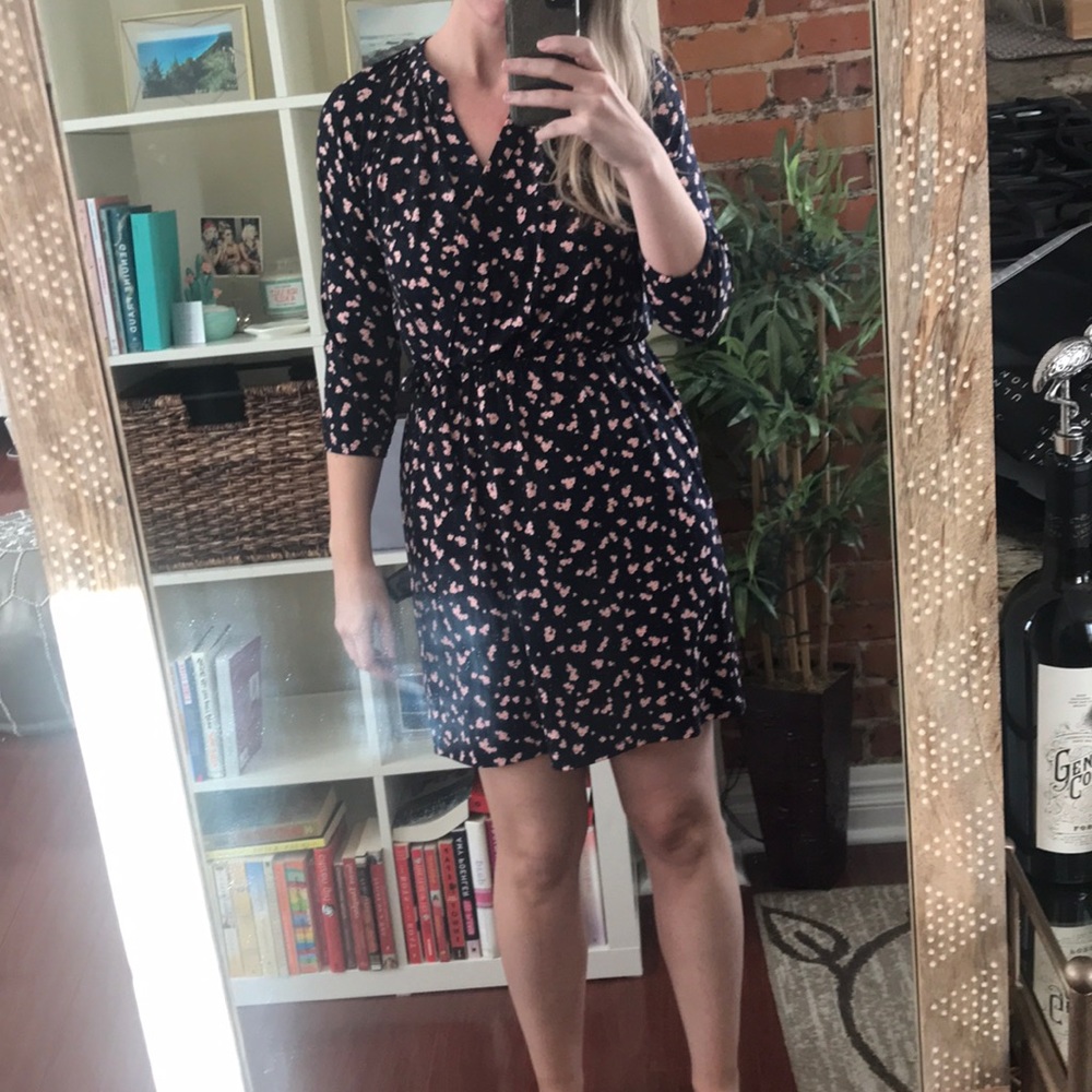 Nordstrom floral navy faux wrap dress